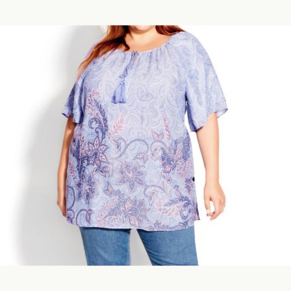 Plus Size 22/24 Medallion Border Peasant Top - lavender - Picture 1 of 5